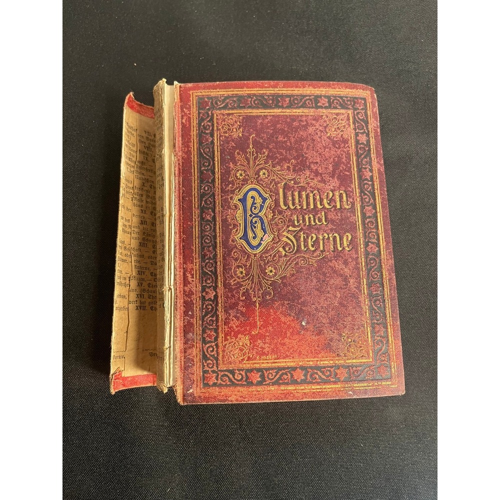 Antique 1875 Blumen und‎ Sterne Karl Gerok German Poetry Hardcover Book Gilt Red